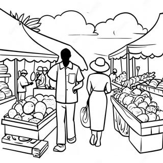 Vibrant Haitian Market Scene Coloring Page 49555-41346