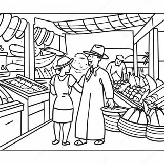 Vibrant Haitian Market Scene Coloring Page 49555-41347