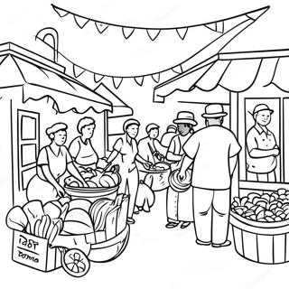 Vibrant Haitian Market Scene Coloring Page 49555-41348