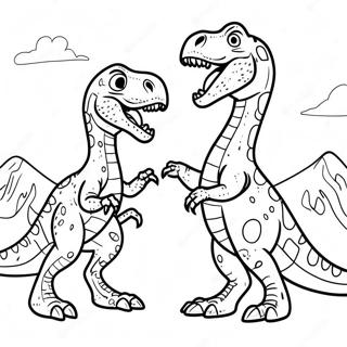 T Rex Vs Velociraptor Battle Coloring Page 49805-41550