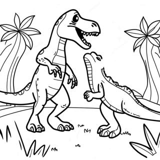 T Rex Vs Velociraptor Battle Coloring Page 49805-41551