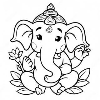 Cute Ganesha With Flowers Coloring Page 49815-41553