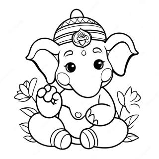 Cute Ganesha With Flowers Coloring Page 49815-41554