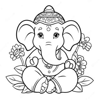 Cute Ganesha With Flowers Coloring Page 49815-41555