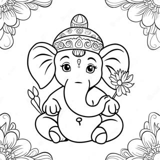 Cute Ganesha With Flowers Coloring Page 49815-41556