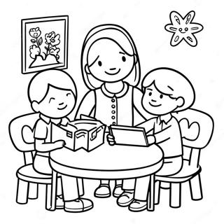 Friendly School Counselor Helping Kids Coloring Page 50135-41804