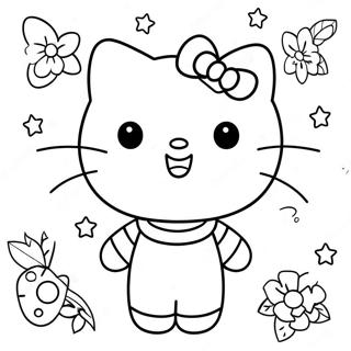 Cute Hello Kitty With Retro Accessories Coloring Page 50465-42062