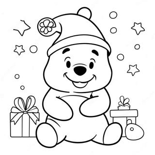 Festive Winnie The Pooh With Santa Hat Coloring Page 50655-42220