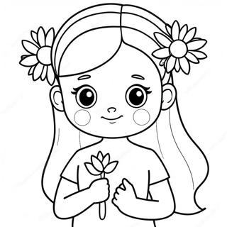 Cute Ashley With A Flower Coloring Page 50925-42430