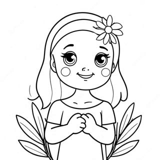 Cute Ashley With A Flower Coloring Page 50925-42432