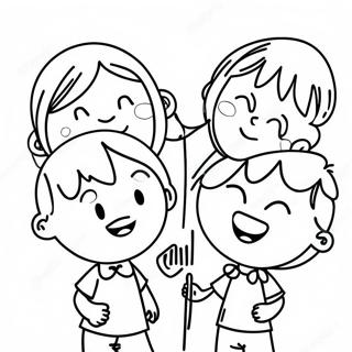 Joyful Kids Singing Coloring Page 5093-4087