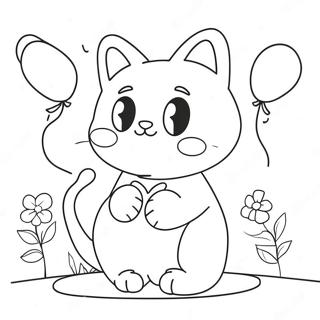 Cute Valentines Cat With Heart Balloons Coloring Page 51175-42629