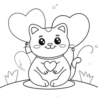 Cute Valentines Cat With Heart Balloons Coloring Page 51175-42630