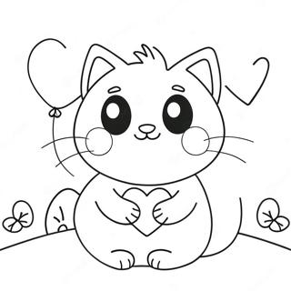 Cute Valentines Cat With Heart Balloons Coloring Page 51175-42631