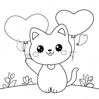 Cute Valentines Cat With Heart Balloons Coloring Page 51175-42632