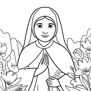 Beautiful St Bernadette With Flowers Coloring Page 51275-42710