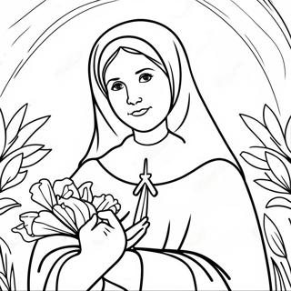 Beautiful St Bernadette With Flowers Coloring Page 51275-42711