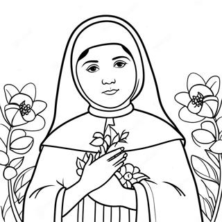 Beautiful St Bernadette With Flowers Coloring Page 51275-42712