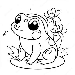 Cute Kawaii Frog With Flowers Coloring Page 51375-42791