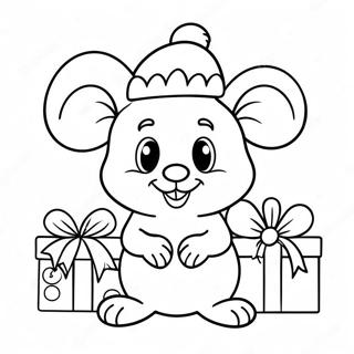 Adorable Christmas Mouse With Presents Coloring Page 51585-42955