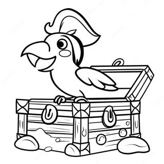 Colorful Pirate Parrot On Treasure Chest Coloring Page 51615-42981