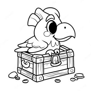 Colorful Pirate Parrot On Treasure Chest Coloring Page 51615-42982