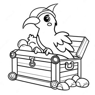 Colorful Pirate Parrot On Treasure Chest Coloring Page 51615-42984