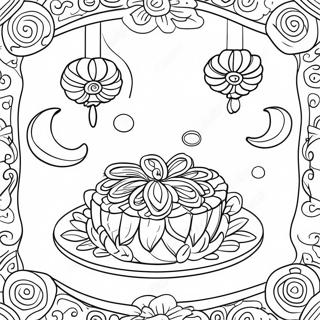 Festive Mooncake With Lanterns Coloring Page 51695-43044