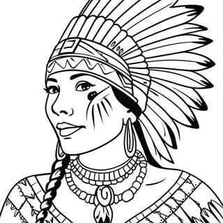 Beautiful Native American Woman In Traditional Dress Coloring Page 51725-43058