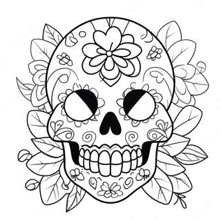 Colorful Girly Sugar Skull With Flowers Coloring Page 51825-43157