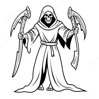 Menacing Demon Grim Reaper With Scythe Coloring Page 52136-43388