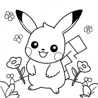 Cute Girl Pikachu With Flowers Coloring Page 52186-43429