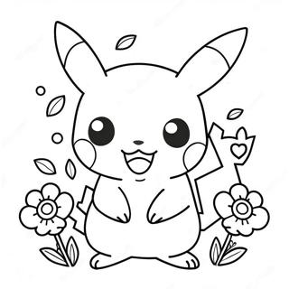 Cute Girl Pikachu With Flowers Coloring Page 52186-43430