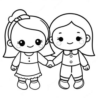 Cute Best Friends Holding Hands Coloring Page 52267-43487