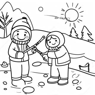 Ice Fishing Scene With Happy Kids Coloring Page 52616-43762