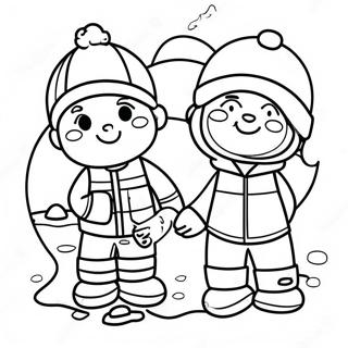 Ice Fishing Scene With Happy Kids Coloring Page 52616-43763