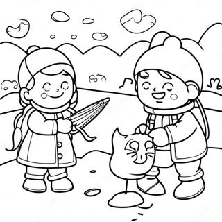 Ice Fishing Scene With Happy Kids Coloring Page 52616-43764