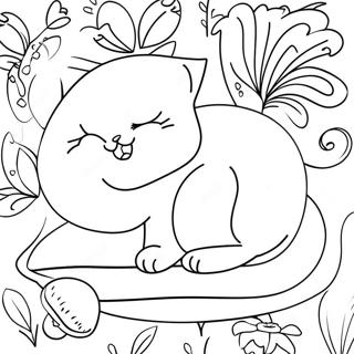 Cute Cat Sleeping On A Pillow Coloring Page 52727-43857