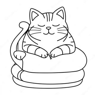 Cute Cat Sleeping On A Pillow Coloring Page 52727-43859