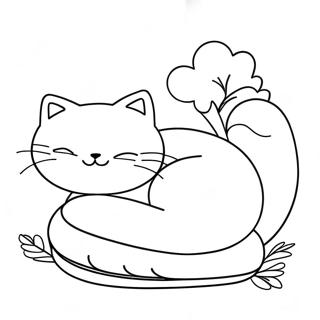 Cute Cat Sleeping On A Pillow Coloring Page 52727-43860