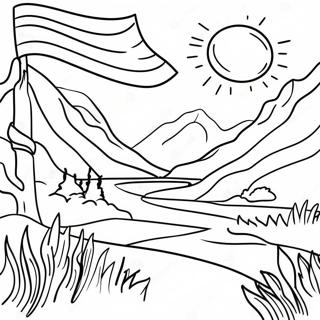 Scottish Highlands Landscape With Flag Coloring Page 52847-44595