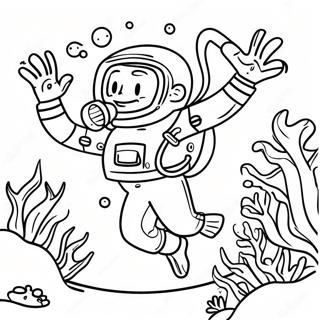 Happy Scuba Diver Exploring Coral Reef Coloring Page 53017-44081