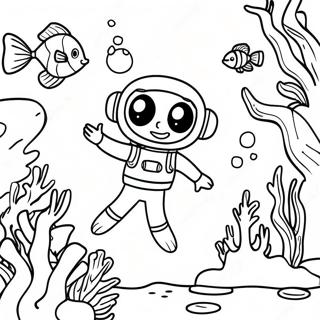 Happy Scuba Diver Exploring Coral Reef Coloring Page 53017-44084