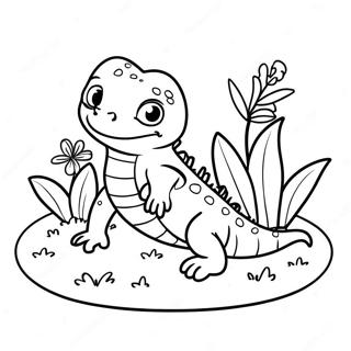 Cute Newt In A Garden Coloring Page 53057-44119