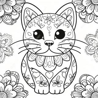 Colorful Sugar Skull Cat Coloring Page 53469-44426