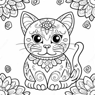 Colorful Sugar Skull Cat Coloring Page 53469-44427