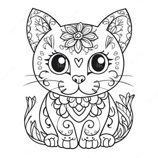 Colorful Sugar Skull Cat Coloring Page 53469-44428