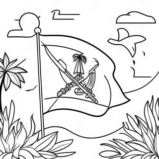 Haiti Flag With Tropical Background Coloring Page 53609-44693