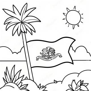 Haiti Flag With Tropical Background Coloring Page 53609-44695