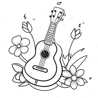 Cute Ukulele With Flowers Coloring Page 53689-44747